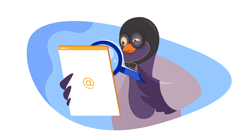 pigeon inspecting an email with magnifying glass