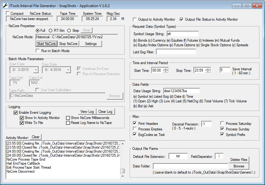 Nanex JTools Interval File Generator SnapShots