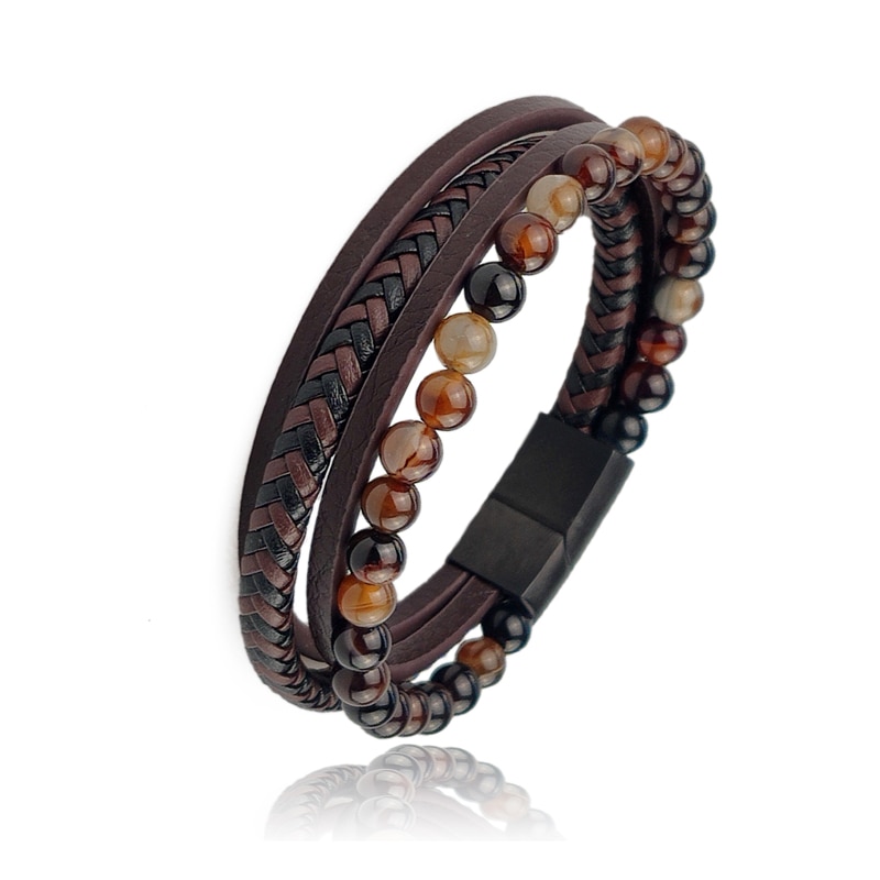 Leather With Tourmaline Bracelet for Men 8,6 inches Nanoions