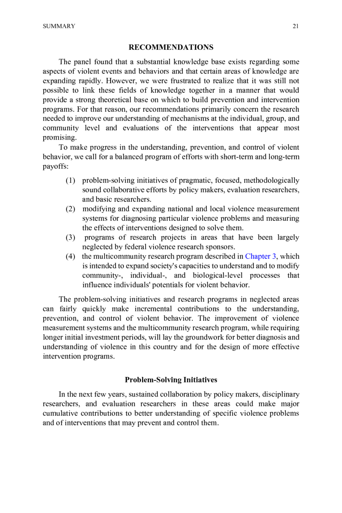 Summary Understanding And Preventing Violence Volume 1 The