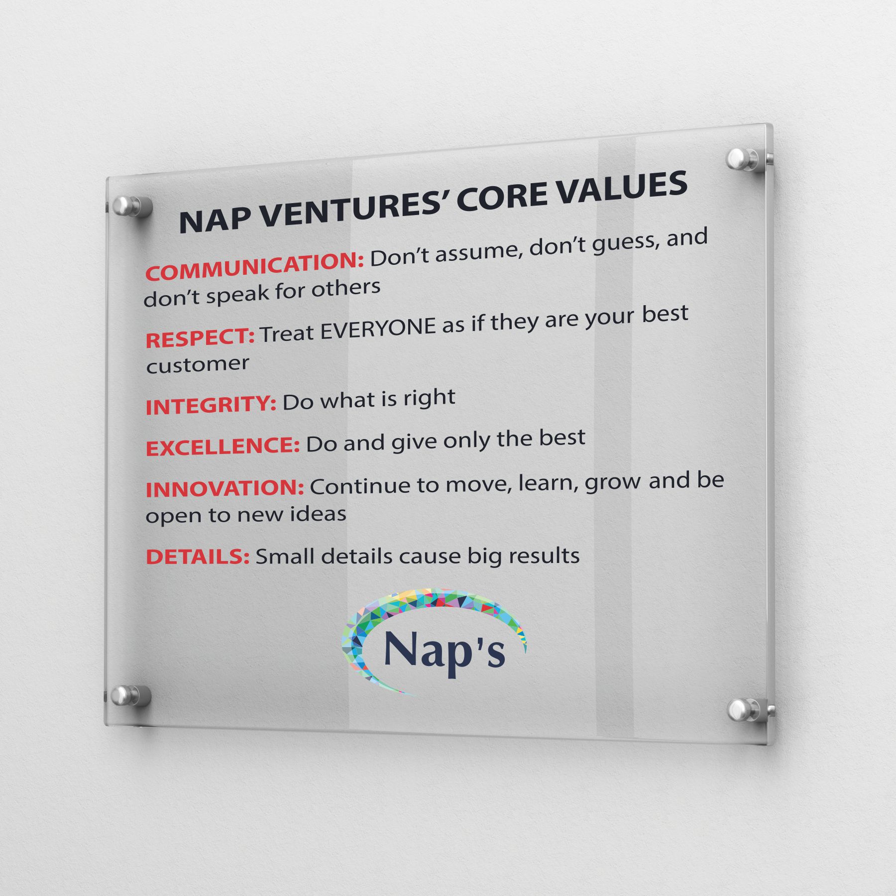 12" x 12" Acrylic Sign with Vinyl Lettering NapNameplates