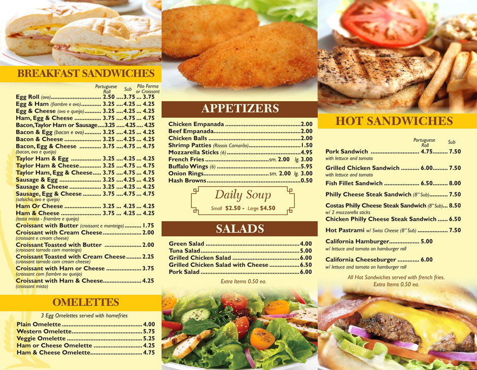 Two Costas Bakery & Deli Menu Narcisos Printing Inc.