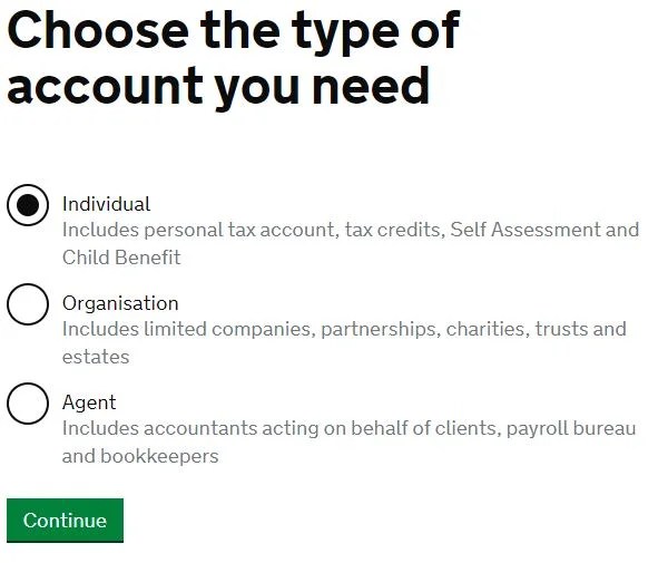 HMRC Government Gateway account setup procedure