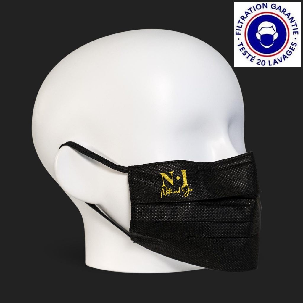Masque de protection noir 3 plis Nath & Joe Logo jaune Nath & Joe