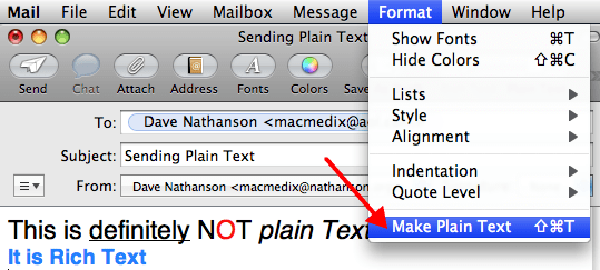 Send Plain Text email from Apple Mail Mac Medix