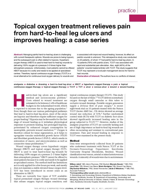 NATROX® Topical Oxygen Therapy relieves pain from hardtoheal leg ulcers and improves healing