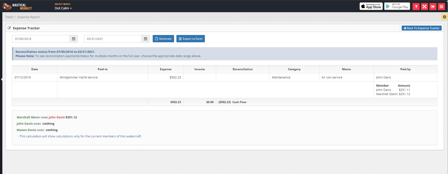 Shared Boat Expense Tracker Software Nautical Monkey