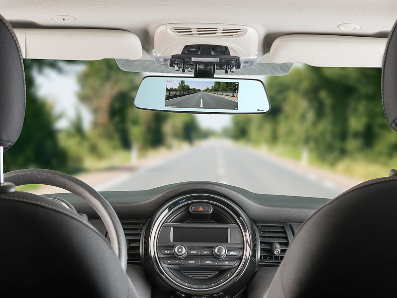NavGear FullHDRückspiegelDashcam, Rückfahrkamera, 17,4cmTouchDisplay