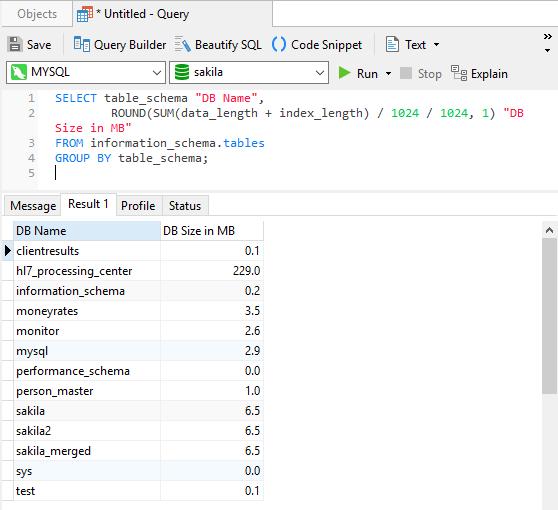Check The Size Of A Table In Mysql