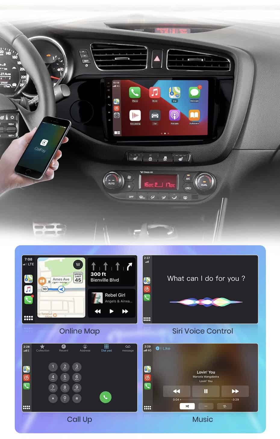 CarPlay Kia Ceed 20122018 Android navigatie autoradio