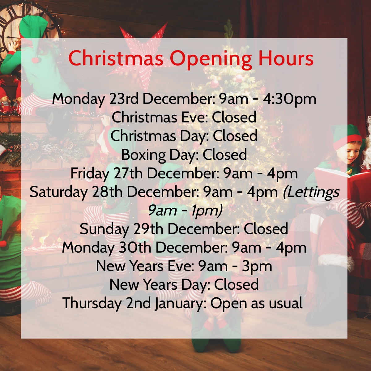 Christmas Opening Hours 2019 Naylor Powell Estate Agents