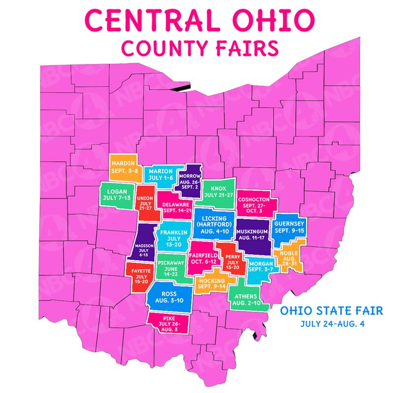 Central Ohio County Map Your 2019 Guide To Central Ohio's County Fairs | Nbc4 Wcmh-Tv