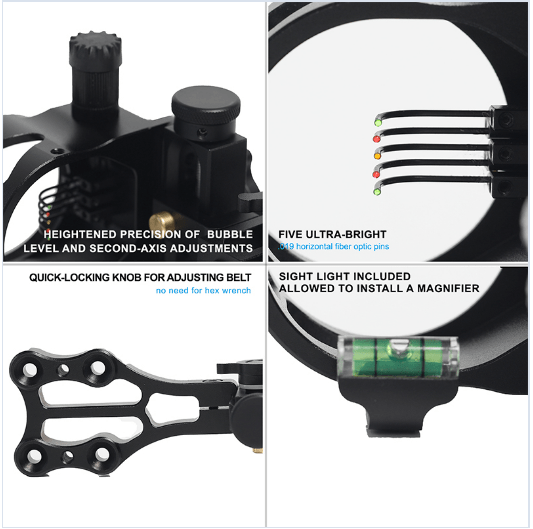 Quick Adjustment and MicroAdjustable 5Pin Compound Bow Sight