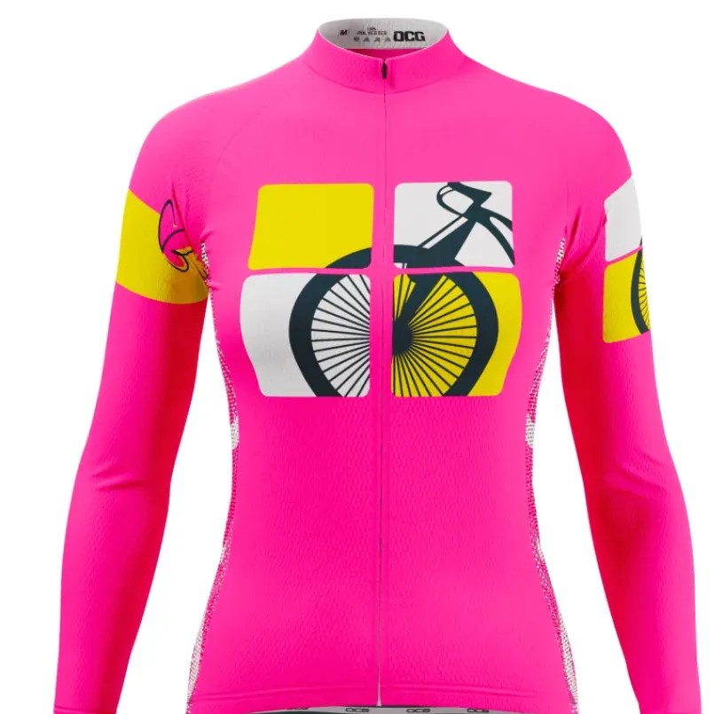 Women's Born To Ride Long Sleeve Pink Cycling Jersey Outlet NCAA CYCLING