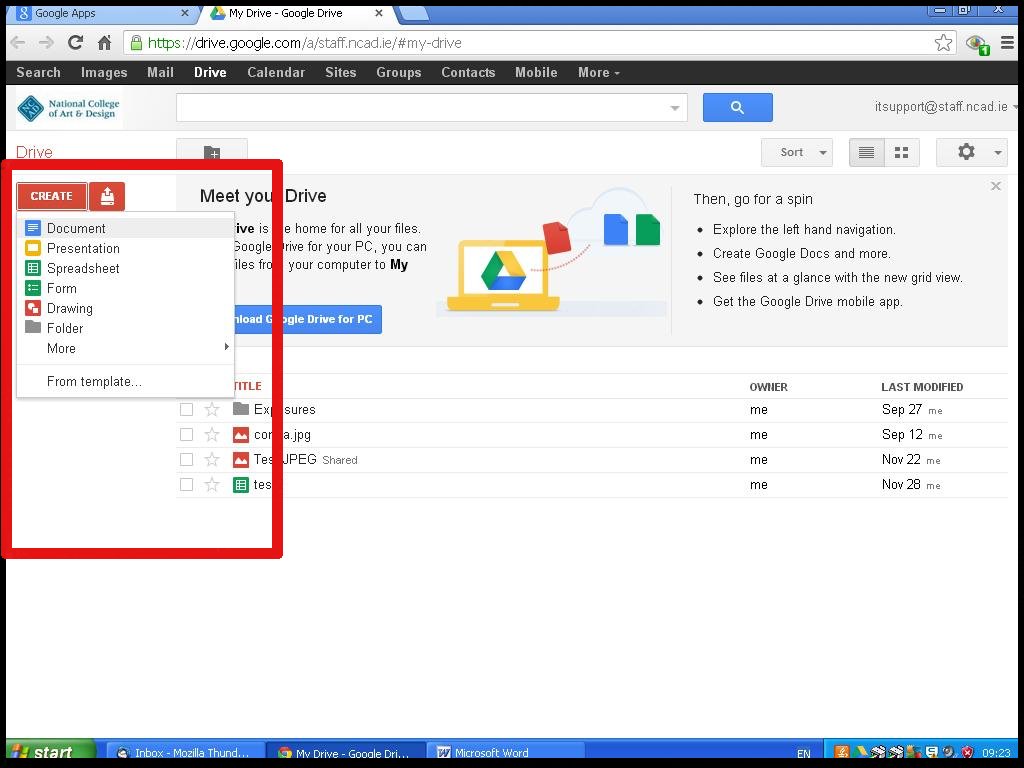 NCAD Using Google Drive online National College of Art and Design