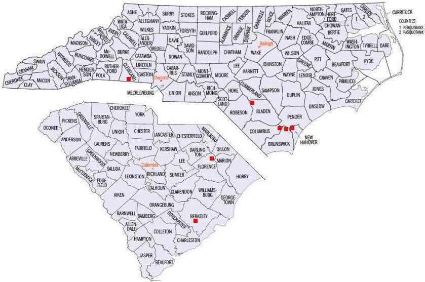 Nc Sc Border Map MON Facilities Map for NC and SC