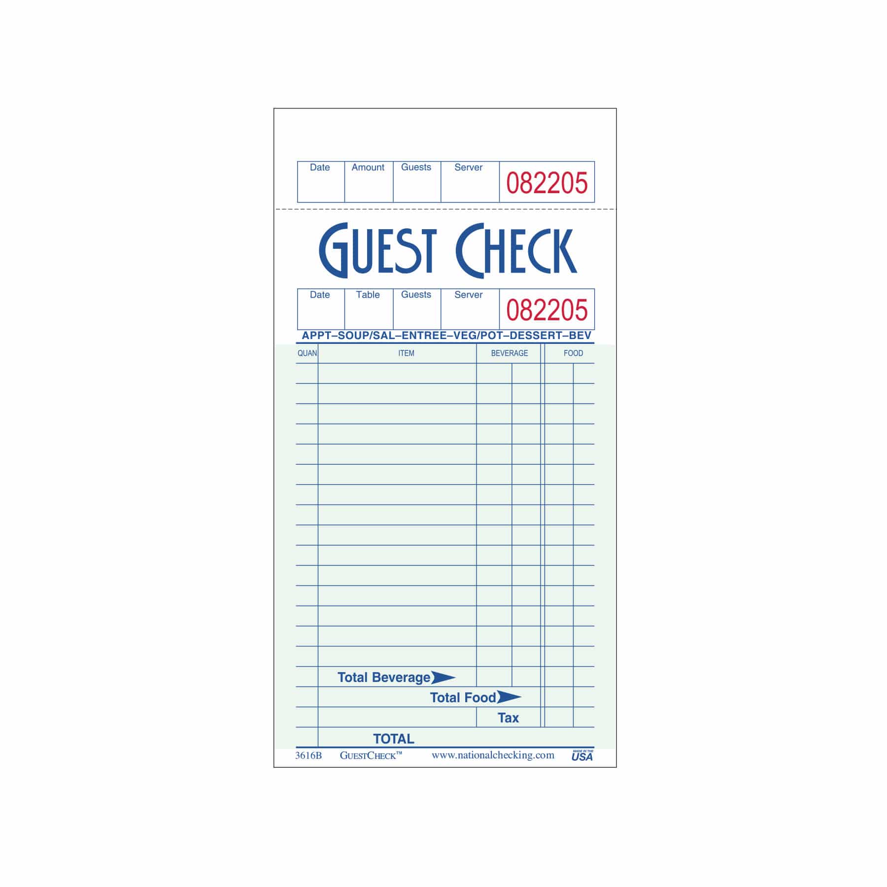 Medium Single Copy Paper Guest Check National Checking