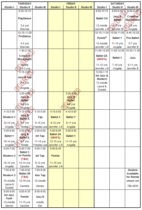 North Carolina Dance Institute Fall 2005 / Spring 2006 Class Schedule