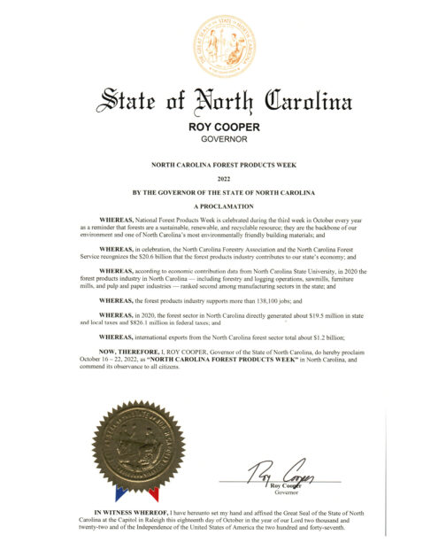 North Carolina Forest Products Week… North Carolina Forestry