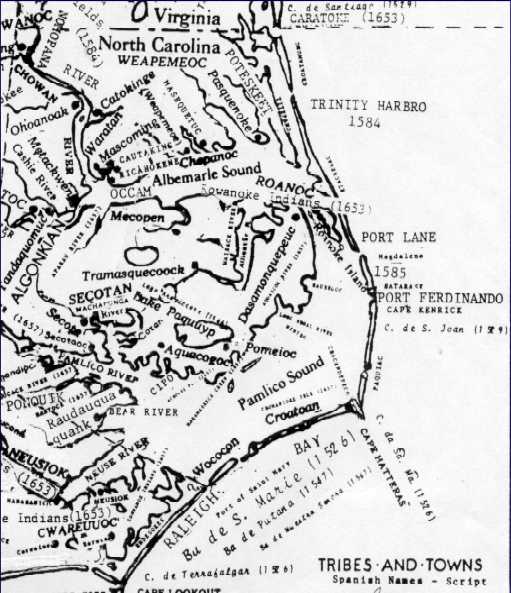 Indian Map of Eastern North Carolina
