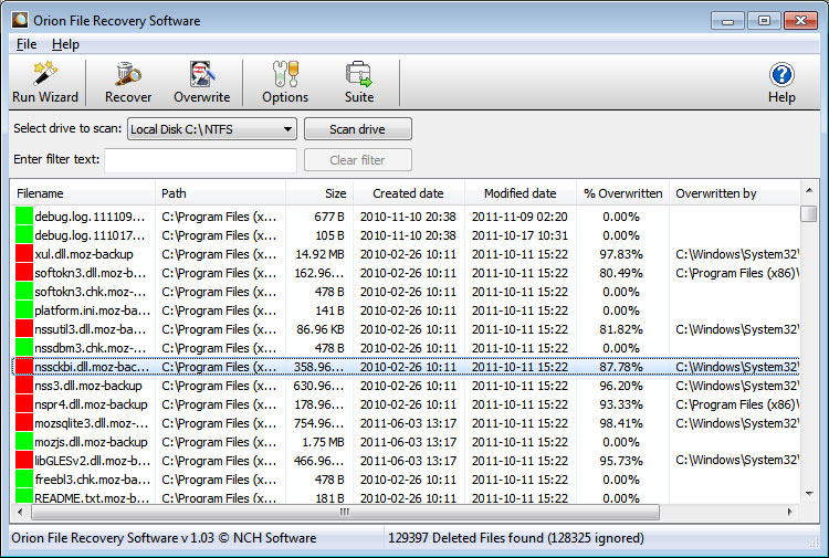 Screenshots of Orion File Recovery Software