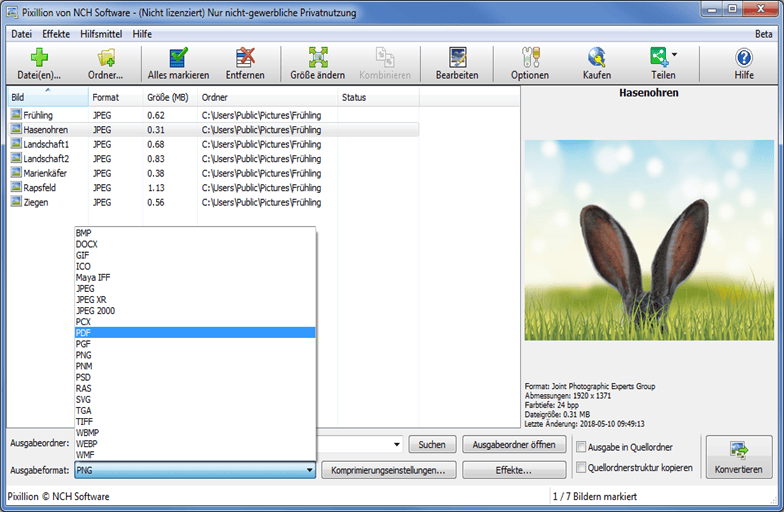 Pixillion Screenshots Bilder verkleinern und konvertieren