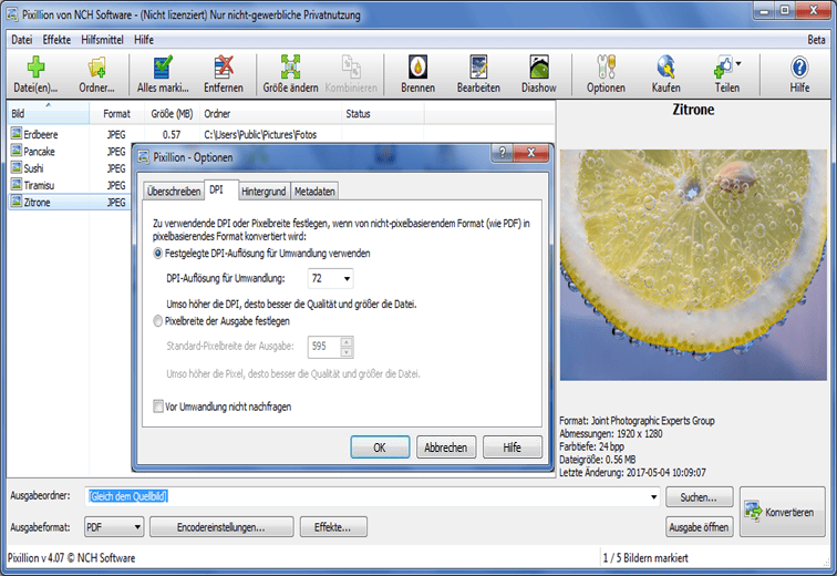 Pixillion Screenshots Bilder verkleinern und konvertieren