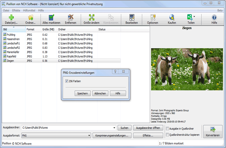 Pixillion Screenshots Fotos konvertieren und verkleinern