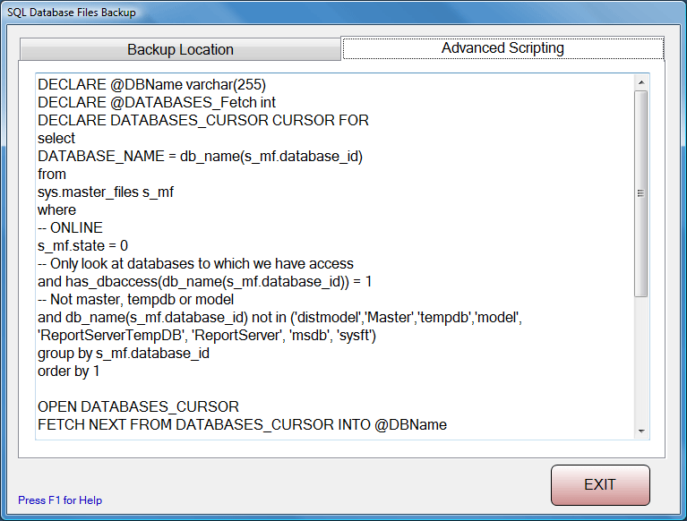 SQL Database Files Manual Backup