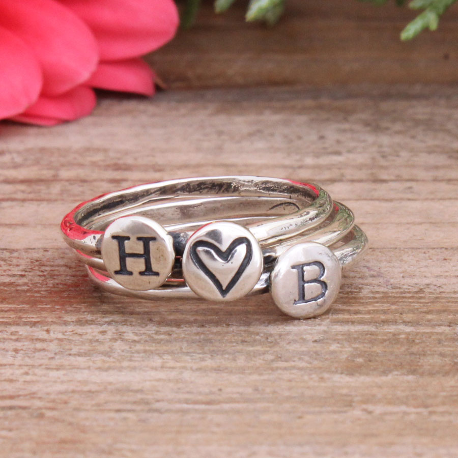 Stackable Rings with Initials Sterling Silver Initial Rings