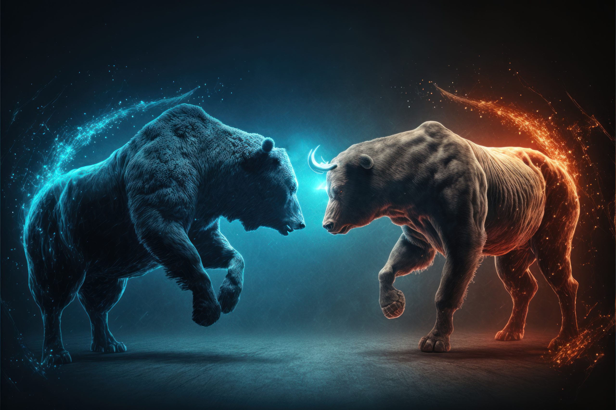 Bull and bear fighting, concept of stock market exchange or fina