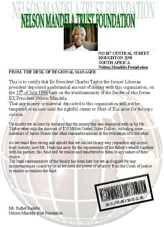 Nelson Mandela Trust Foundation email scam News Nelson Mandela
