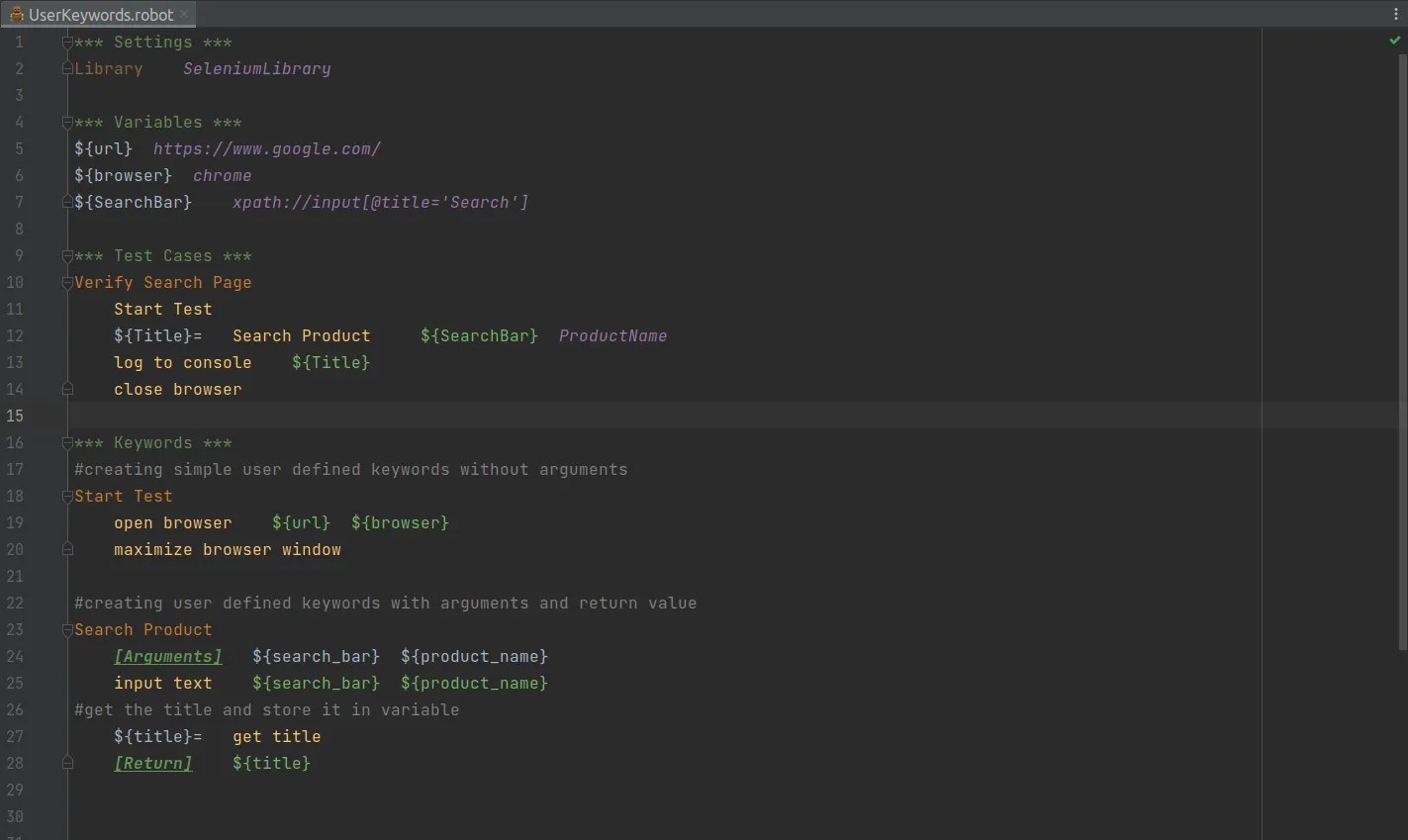 How to create User Defined Keywords in Robot Framework