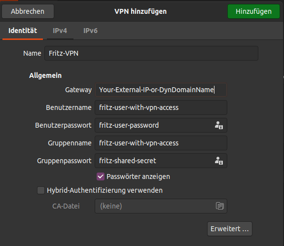 Configure VPNConnection to Fritzbox under Ubuntu 20.04 nerdharbor.de