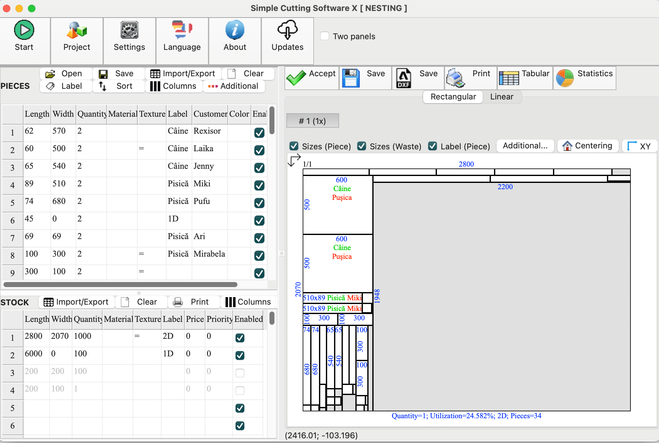 Simple Cutting Software X sheet, panel, glass, wood, metal nesting