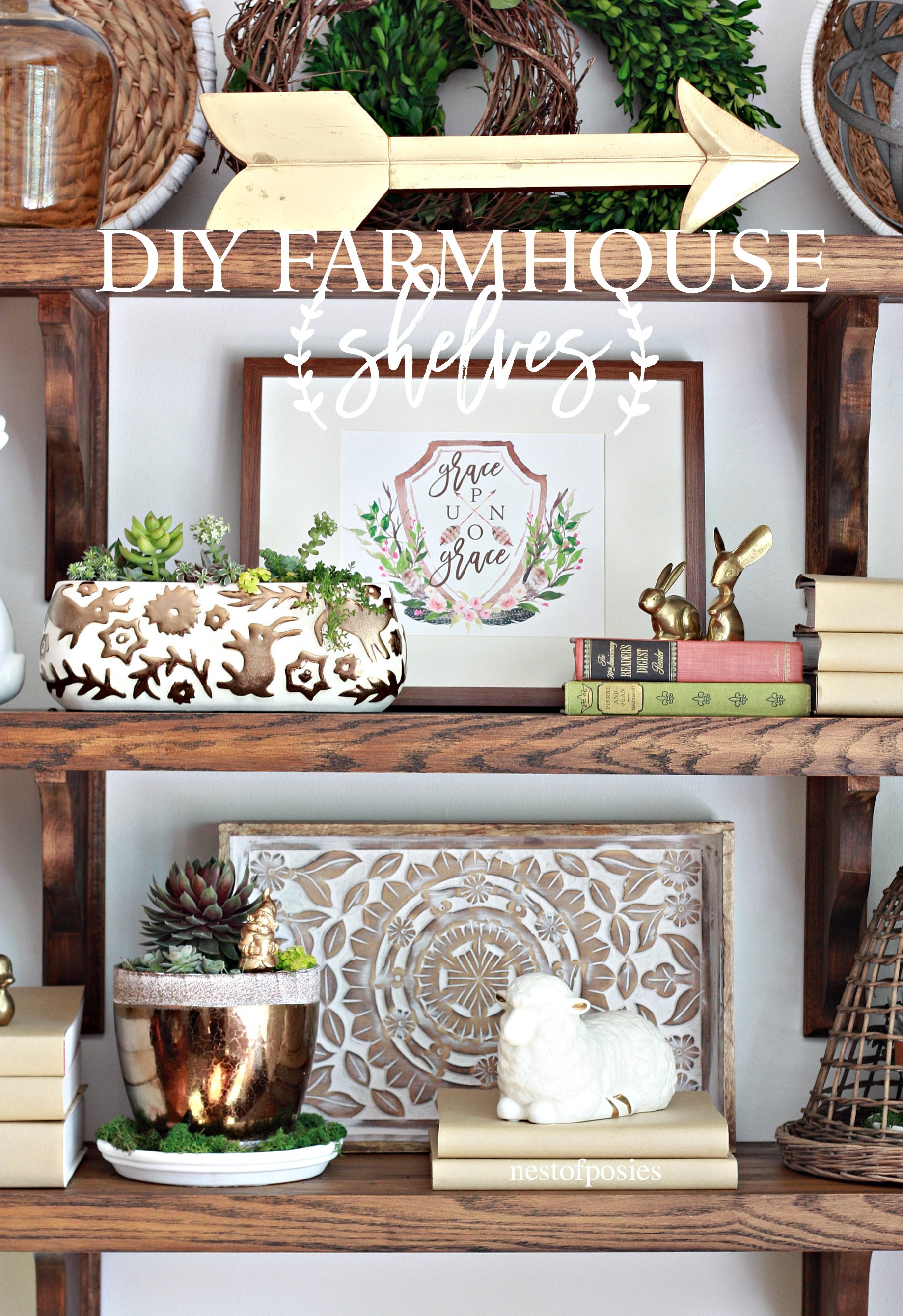 DIY Farmhouse Shelves Nest of Posies