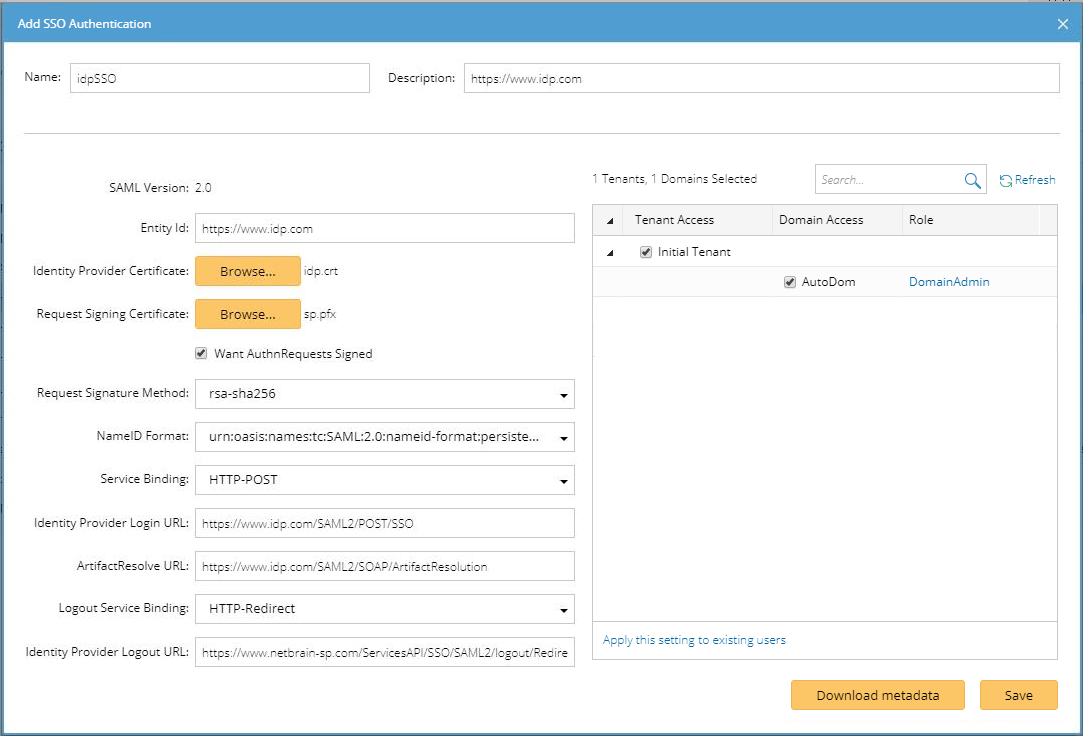 Configuring SSO Authentication