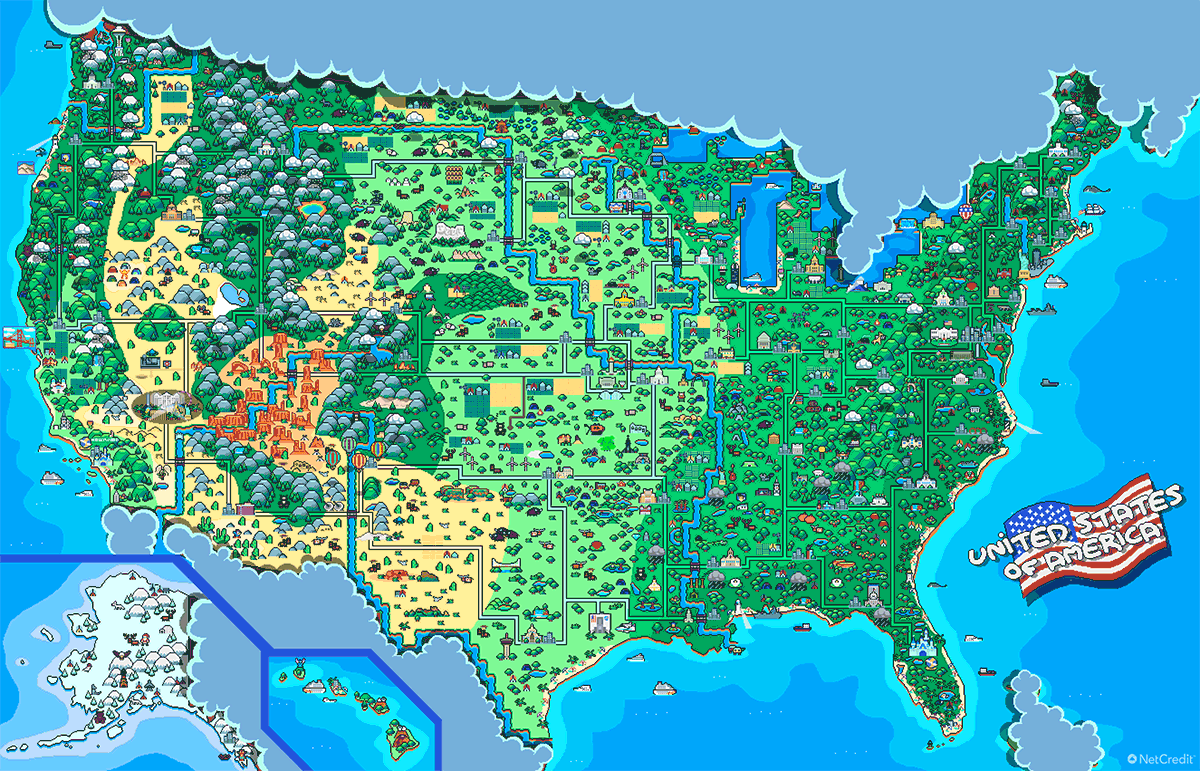 8Bit United States Map The United Pixels of America 8bit Map of the USA NetCredit Blog