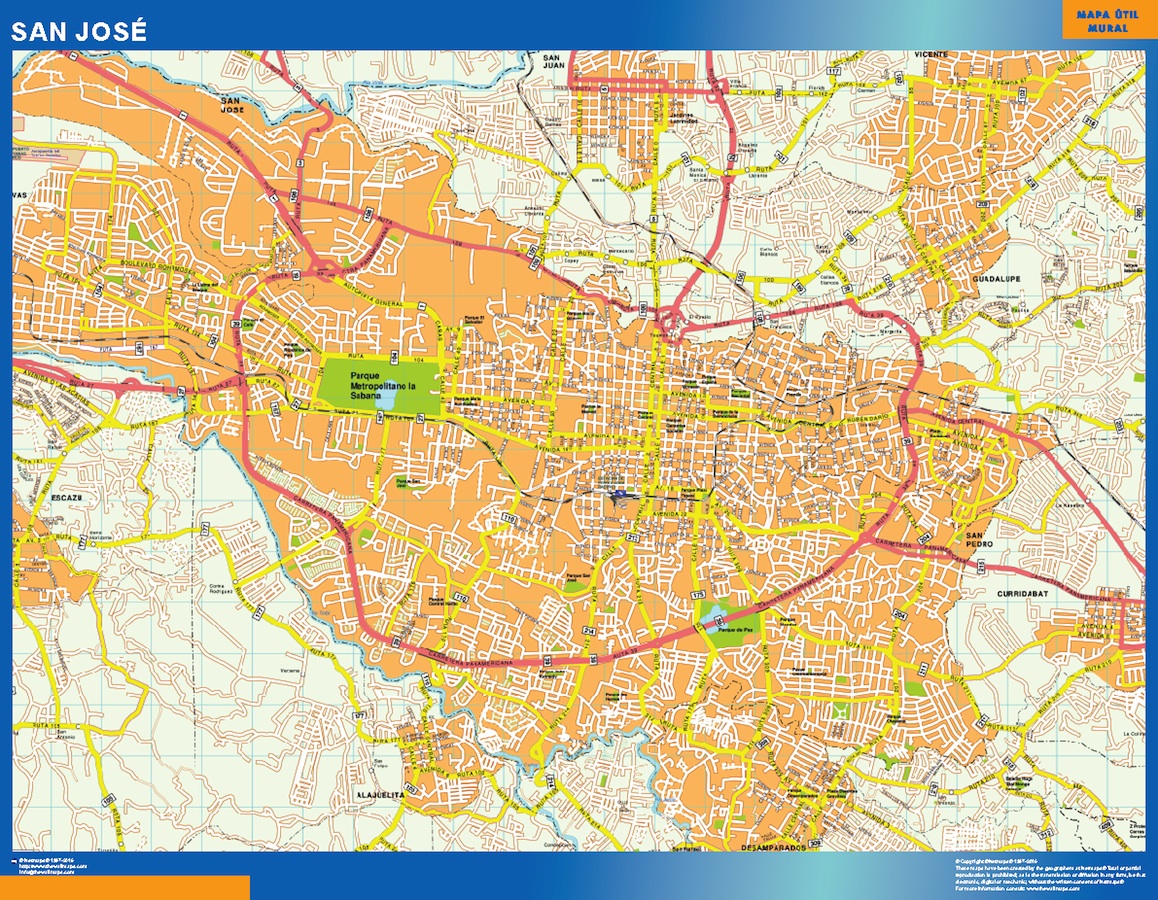 Mapa de San Jose Costa Rica gigante Mapas para Chile de pared murales