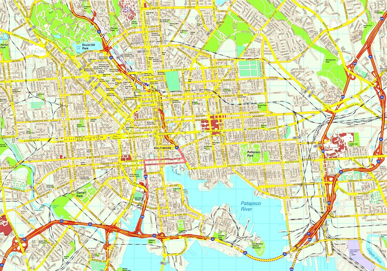 Baltimore map. Eps Illustrator Vector City Maps USA America. Eps Illustrator Map Vector World Maps