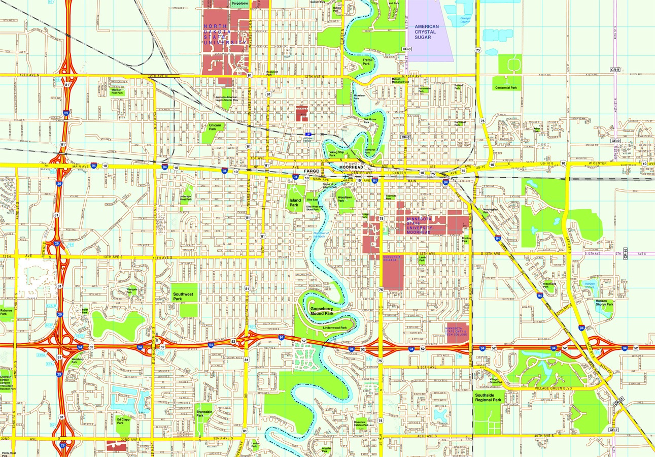 Fargo map. Eps Illustrator Vector City Maps USA America. Eps Illustrator Map Vector World Maps