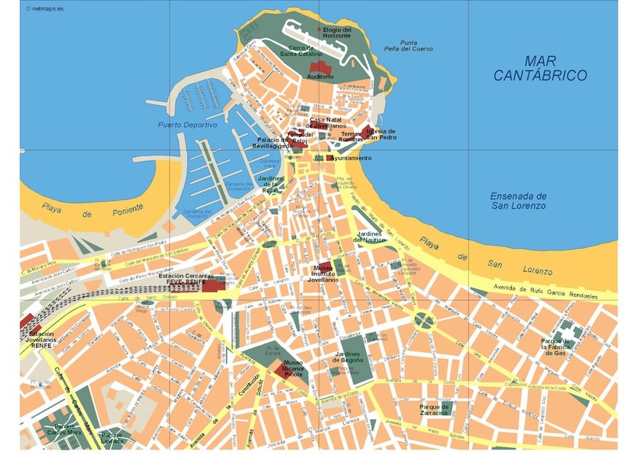 Pain Points Gijon Vector map. Eps Illustrator Map Vector World Maps