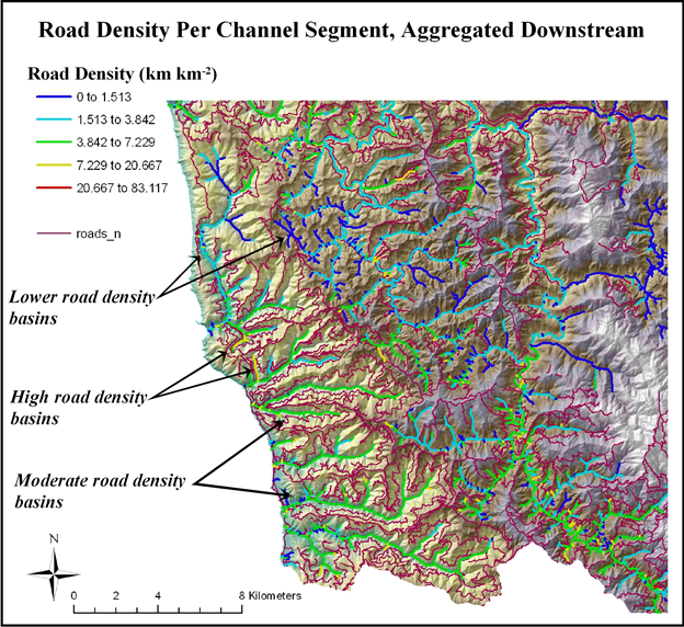 Road Density, Upstream Average
