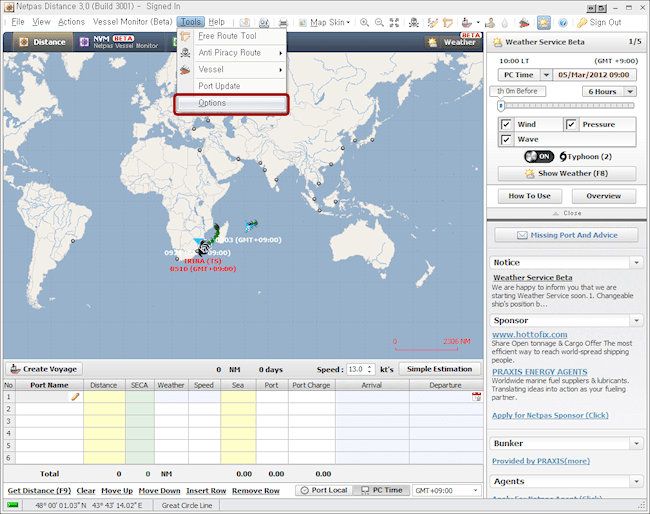 NETPAS Smart port distance table