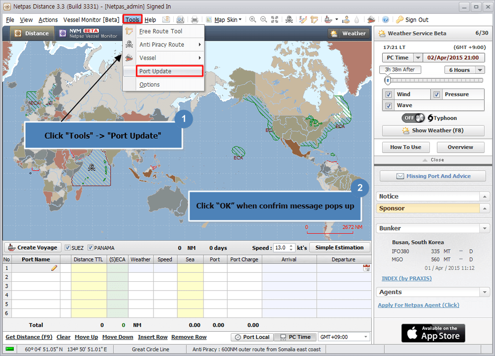 NETPAS Smart port distance table