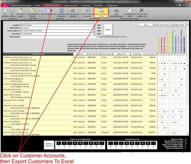 Export Customers to Excel BizWizard Order Manager User's