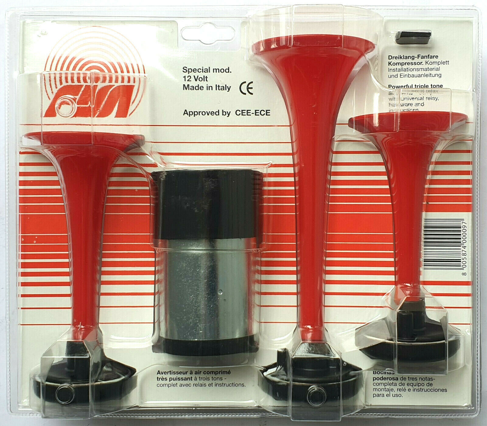 Genuine Fisa Triple Air Horn Kit 12 Volt Made In Italy