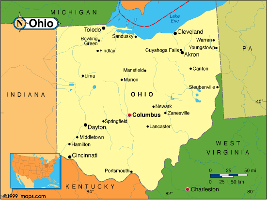 Ohio Map With Major Cities Ohio Base and Elevation Maps
