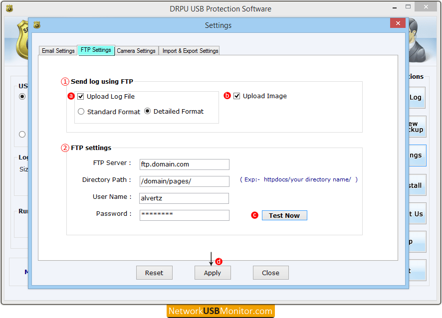 Watch FTP settings screenshot to know how to upload log file
