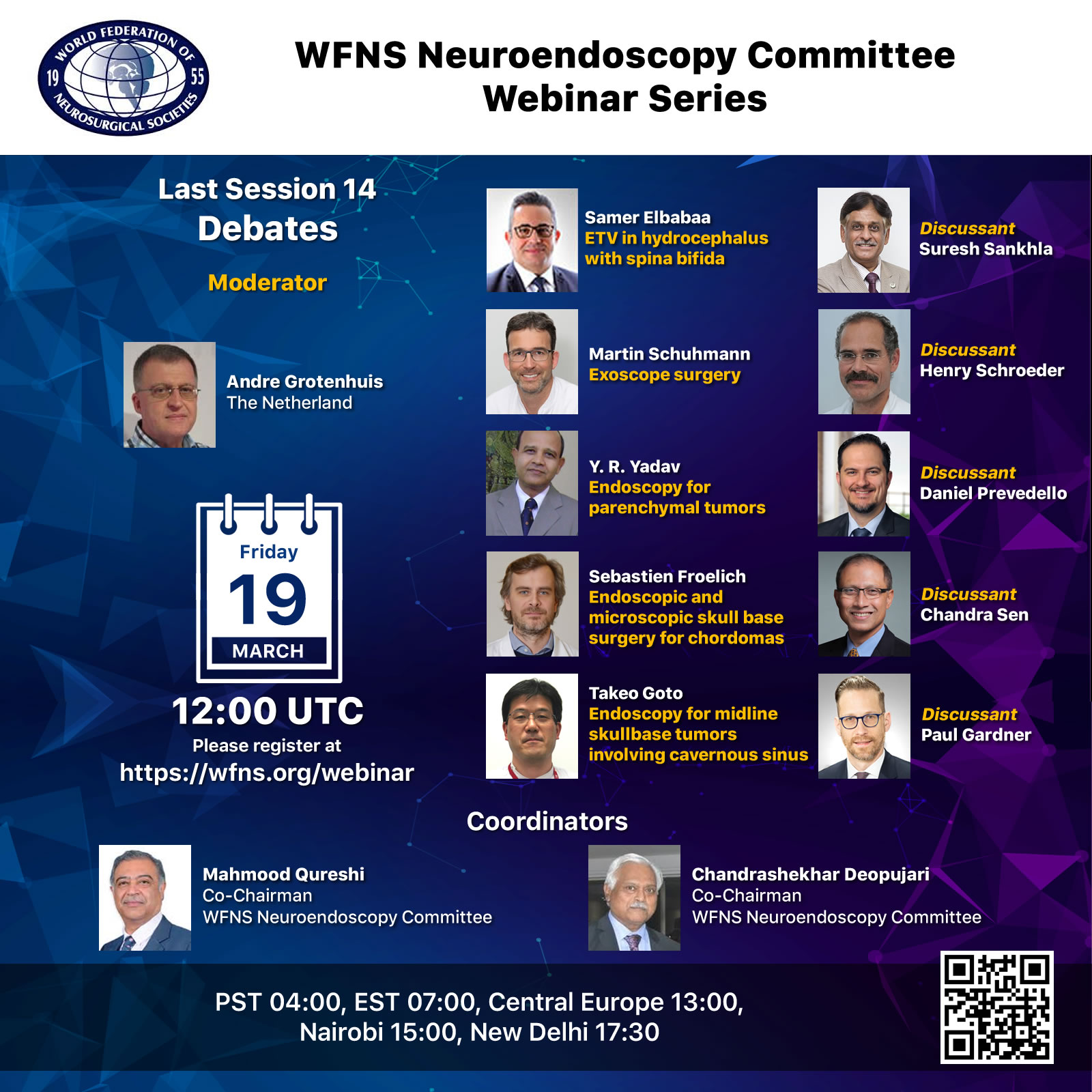 WFNS Neuroendoscopy Committee Webinar Series, March 19, Noon GMT 530